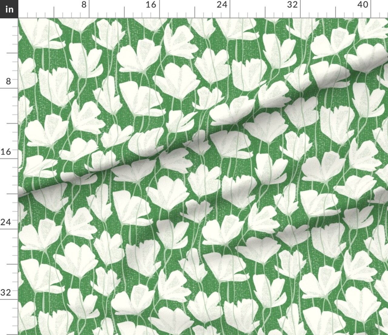 Green Flowers Floral Poppy Nature Botanical Meadow Poppies Large Scale Custom Printed Fabric by Spoonflower Various Fabrics by the Yard or Fat Quarter